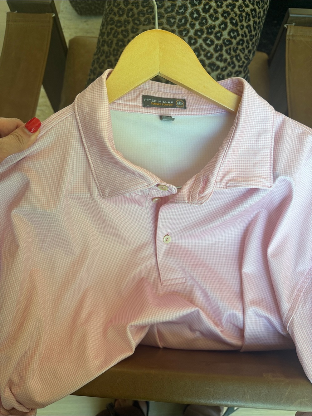 Peter Millar Light Pink Micro-Check Performance Polo